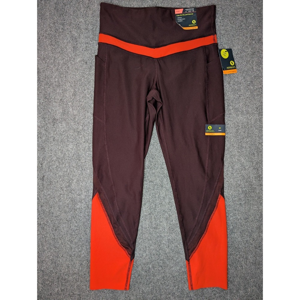 NWT Xersion Women's Medium 7/8 Ankle Leggings High Compression Rum Raisin Color